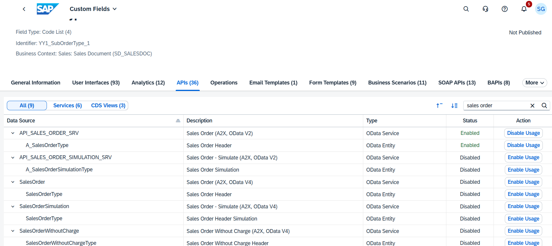 Activate for standard API API_SALES_ORDER_SRV (Sales Order (A2X, OData V2).