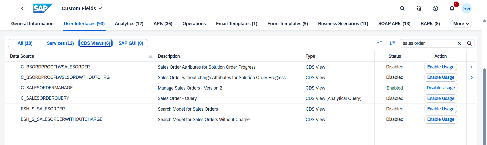 Click on Create and Edit and activate the required User Interfaces and Analytics