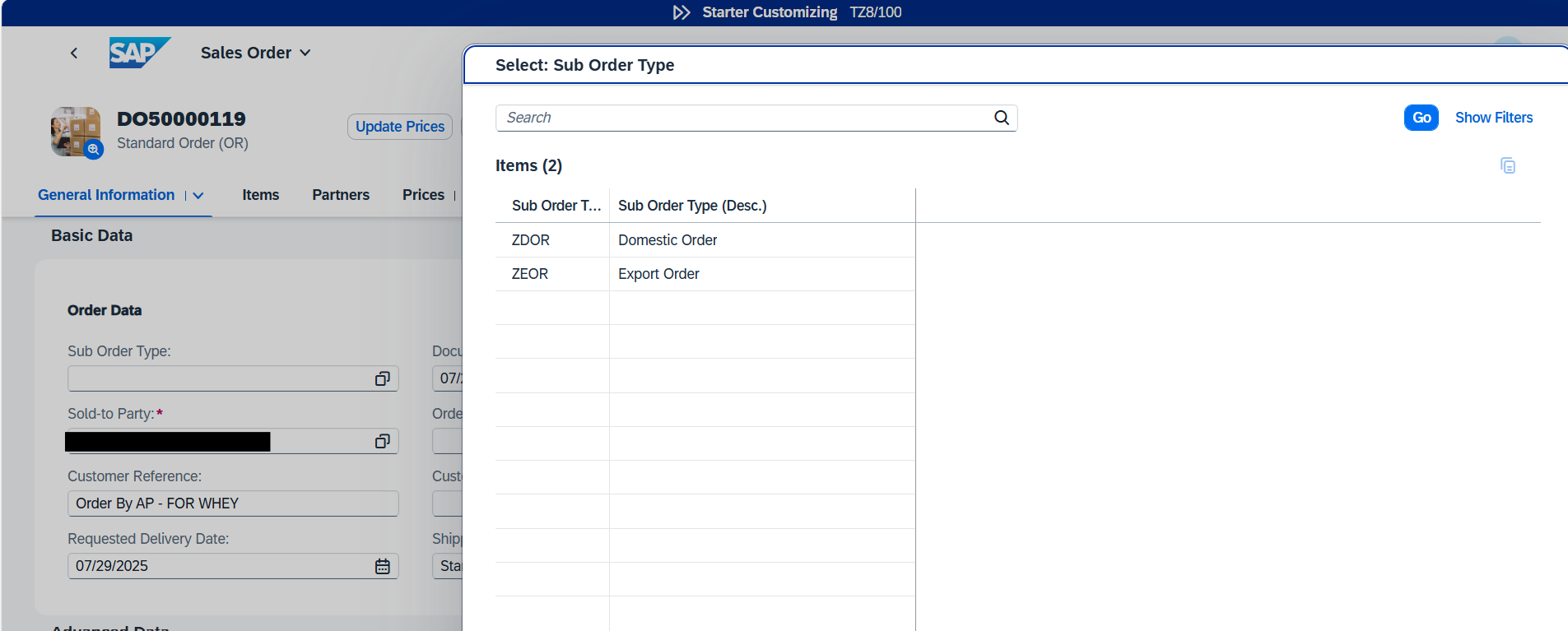 Sub Order Type field is published in the screen. Do F4 and select the required Sub Order Type.
