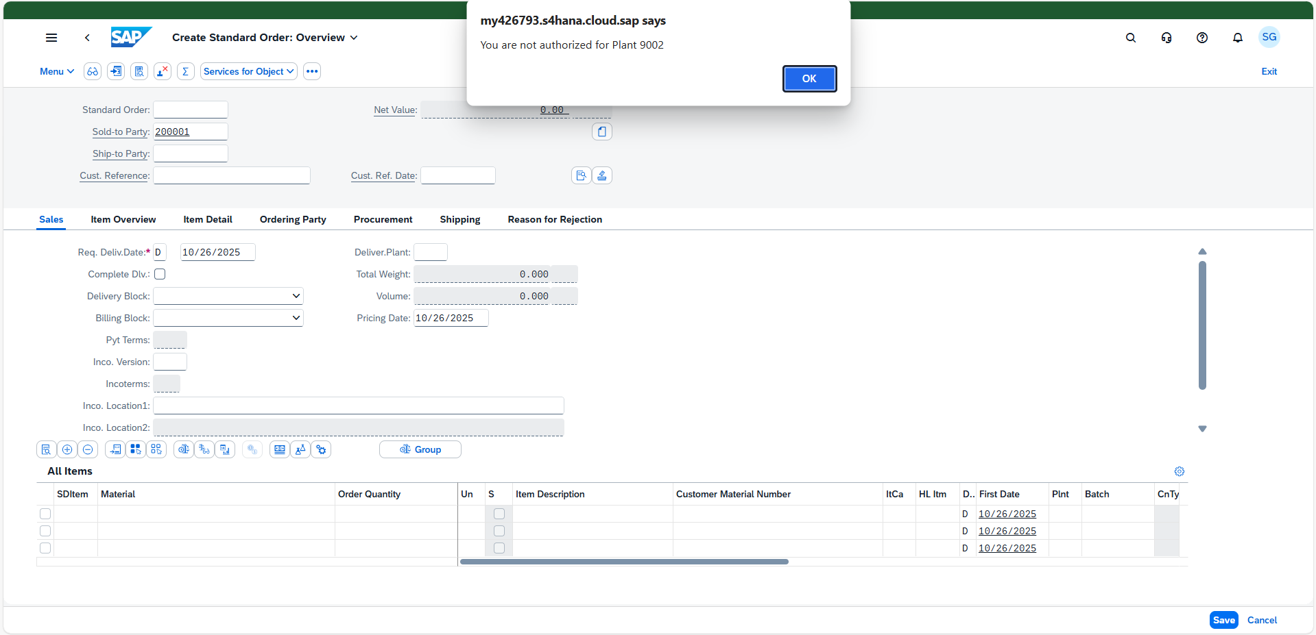 User is authorized for plant A. Currently